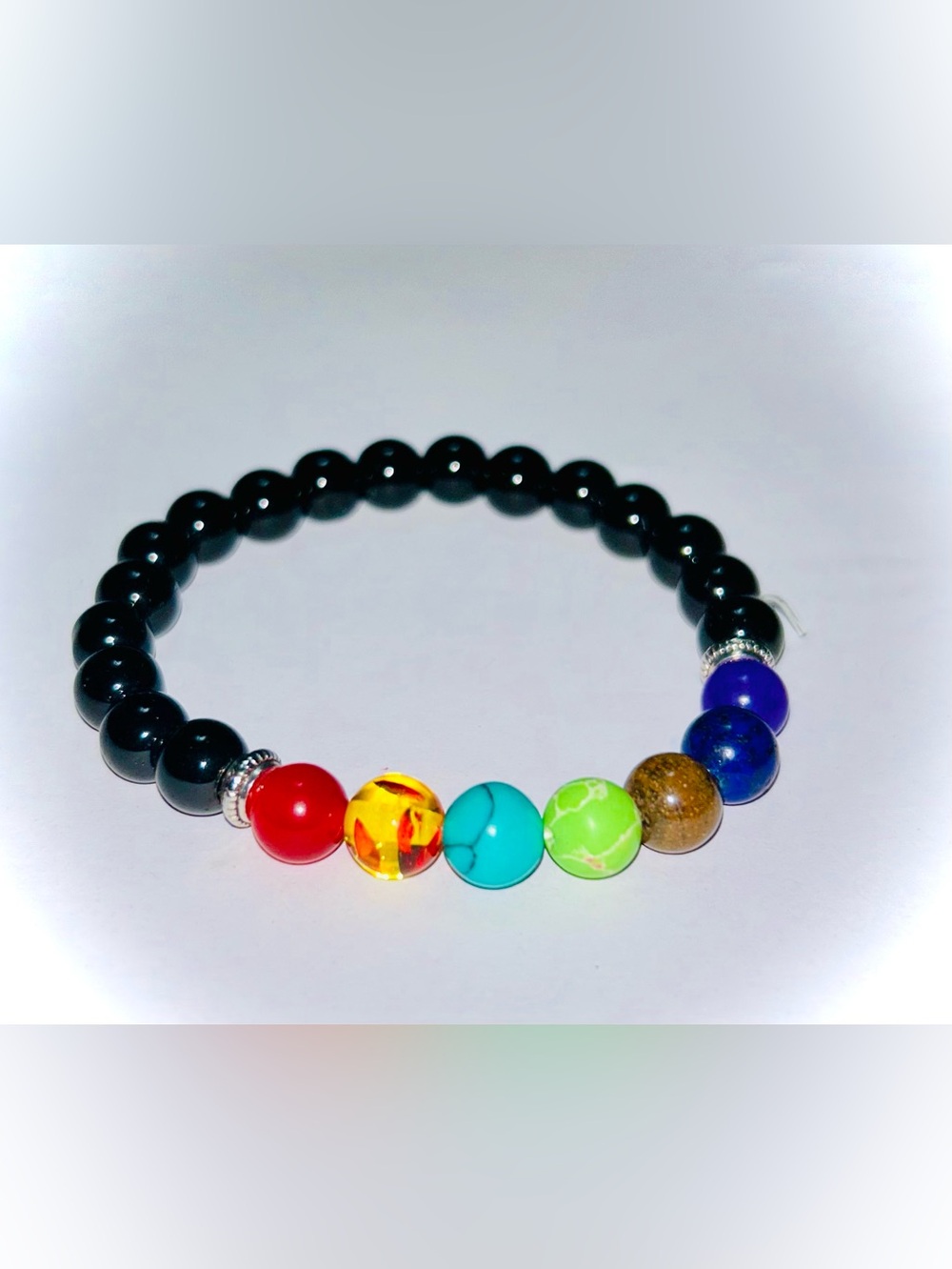 New Multicolor Beaded Chakra Bracelet - Black Accent Beads